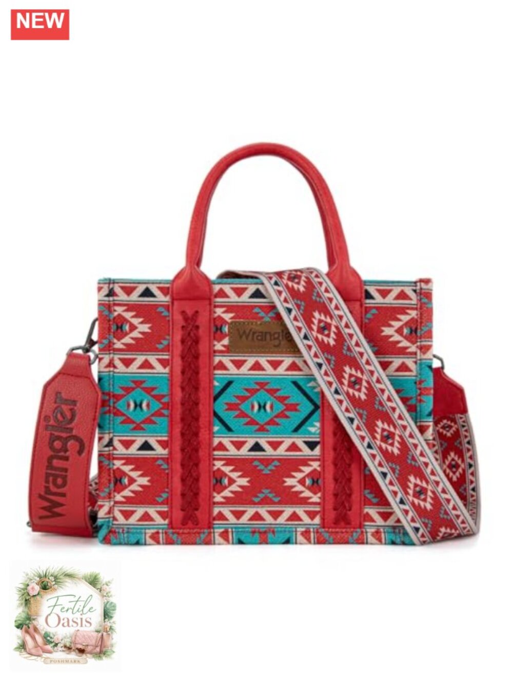 Canvas Cotton Aztec Print Tote Bag with Guitar Strap - Bohemian Western Purse